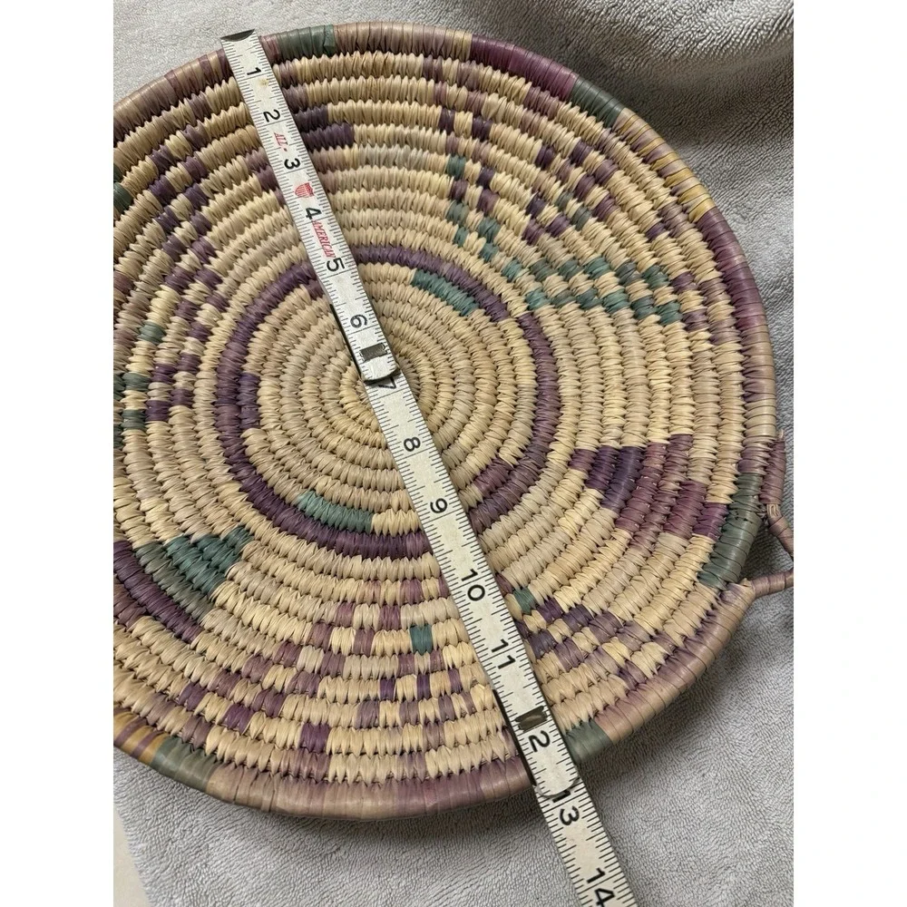 Handmade Grass Woven Platter Natural‎ Purple Green 12.5